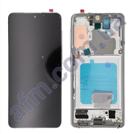 Дисплей Samsung G991B Galaxy S21 5G OLED чёрный + рамка серебряная