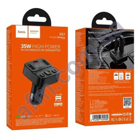 FM модулятор Hoco E87 PD20W + QC3.0 35W чорний