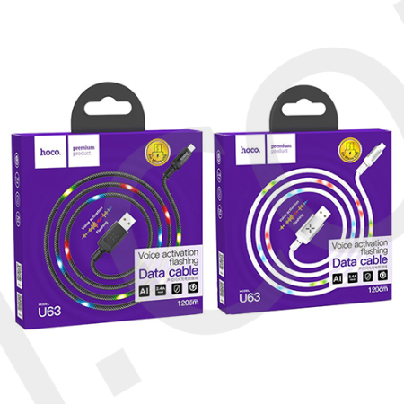 USB кабель Hoco U63 Spirit LED підсвічування активується звуком Micro USB 2.4A (1200mm) чорний!