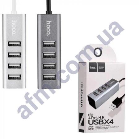 USB HUB Hoco HB1 4USB тёмно-сірий