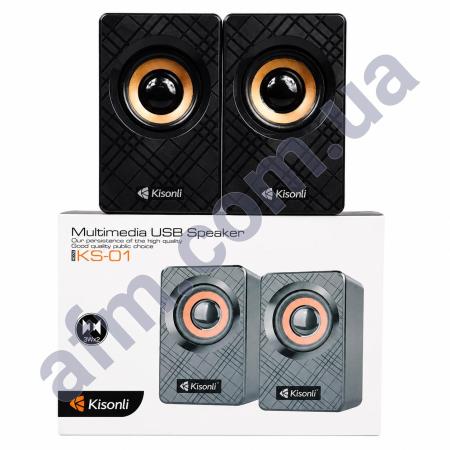 Колонки компьютерные Kisonli KS-01 RGB стерео з регулюванням звуку 3.5 + USB чорна