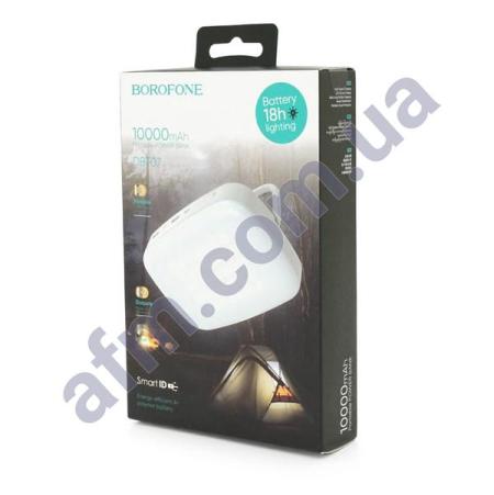 Зовнішній акумулятор (Power Bank) Borofone DBT07 18W + фонарик 2USB (10000 mAh) білий