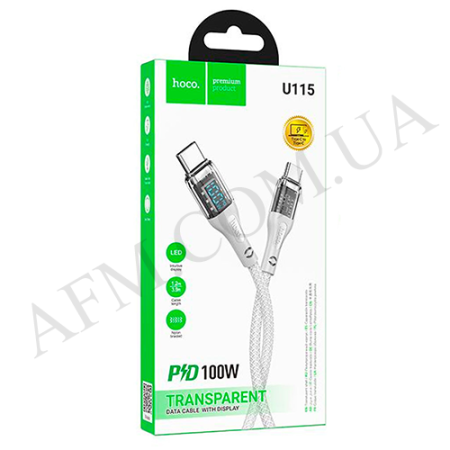 USB кабель Hoco U115 Type-C - Type-C PD 100W (1200mm) з дисплеєм сірий