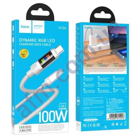 USB кабель Hoco U126 Type-C - Type-C PD 100W (1000mm) з дисплеєм сірий