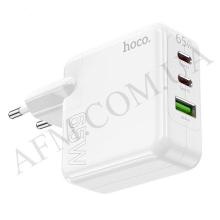 СЗУ блок Hoco C115A PD 65W (1USB/ 2 Type-C) білий