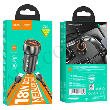 АЗУ блок Hoco Z46 QC3.0 (1USB/ 18W) + кабель Type-C серый