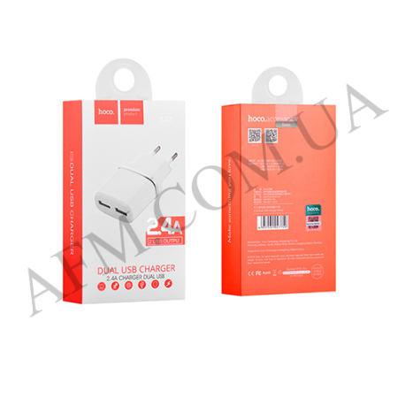 СЗУ блок Hoco C12 Smart (2USB/ 2.4A) білий