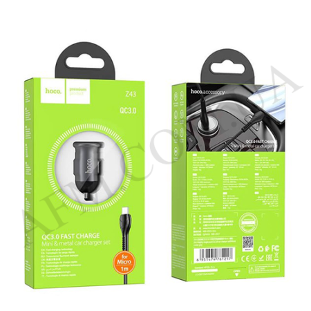 АЗУ блок Hoco Z43 QC3.0 (1USB/ 18W) + кабель Micro USB чёрный