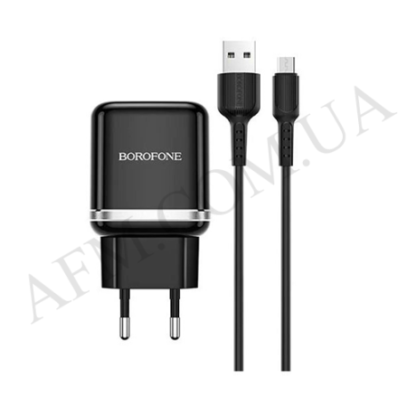 СЗУ блок Borofone BA36A QC3.0 (1USB/ 3A) + кабель Micro USB чёрный