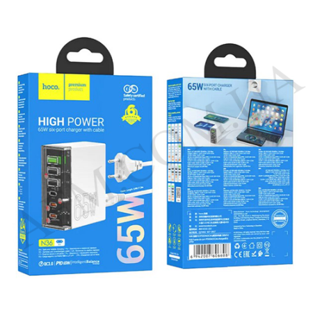 СЗУ блок Hoco N36 PD65W + QC3.0 (3 Type-C/ 3 USB) білий