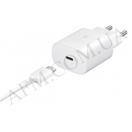 СЗУ блок Samsung (1 Type-C PD25W) + кабель Type-C to Type-C білий