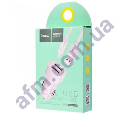 АЗП блок Hoco Z2A (2USB/ 2.4A) + кабель Micro USB білий