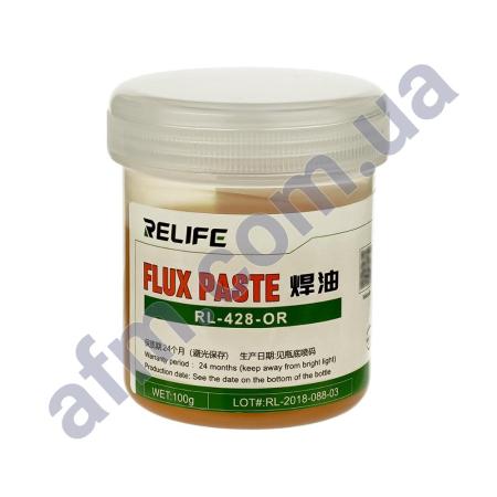 Флюс-паста Relife RL-428-OR 100гр активная,  лиэлектрическая,  без змісту галогенів