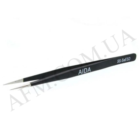 Пінцет прямий AIDA SS-Sa ESD чёрный,  антистатичний покриття