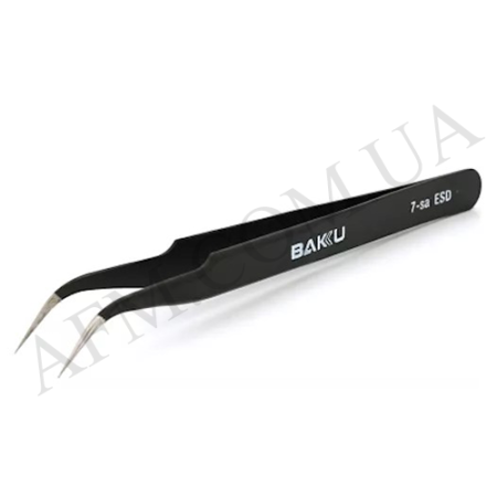 Пінцет вигнутий BAKU A8 7 SA ESD чёрный,  антистатичний покриття