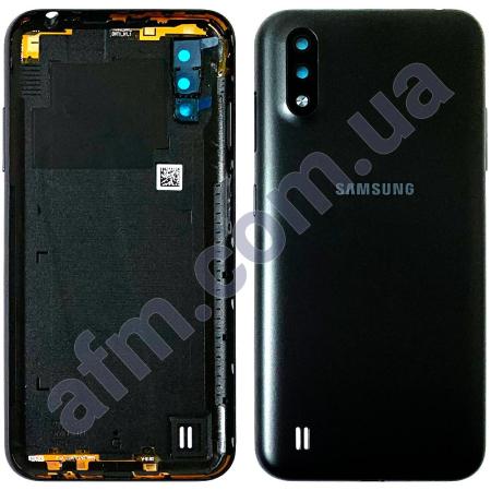 Задня кришка Samsung A015F Galaxy A01 чорна Black + Скло камери
