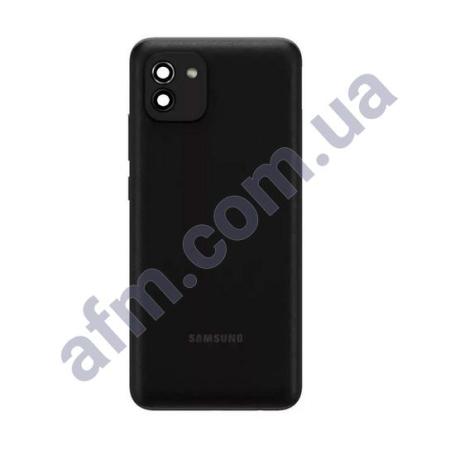 Задня кришка Samsung A035 Galaxy A03 чорна Black + Скло камери