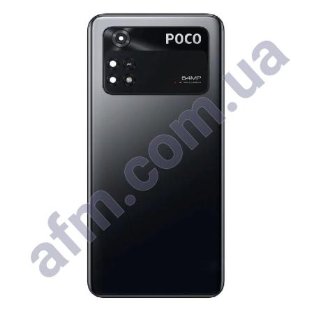 Задня кришка Xiaomi Poco M4 Pro 4G чёрная,  Power Black + Скло камери