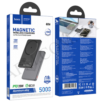 Зовнішній акумулятор (Power Bank) Hoco Q26 PD 20W бездротовий (5000 mAh) сірий!