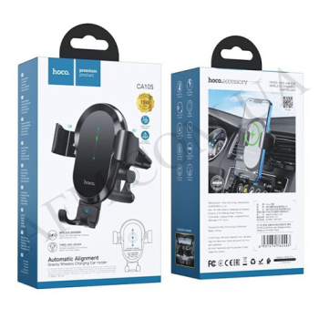 Автомобільний тримач Hoco CA105 з функцією бездротовий зарядки (15W) чорний