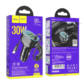 АЗП блок Hoco NZ11A (2USB/ Type-C PD30W) + кабель Type-C чорний