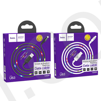 USB кабель Hoco U63 Spirit LED підсвічування активується звуком Micro USB 2.4A (1200mm) білий!