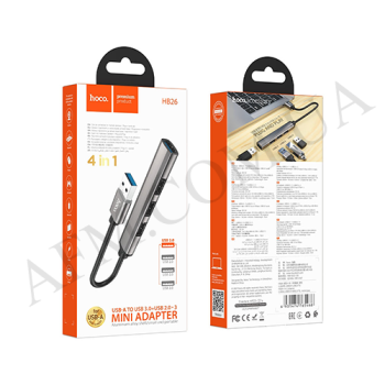 USB HUB Hoco HB26 Type-C - 3USB сірий