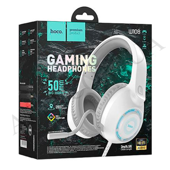 Навушники Hoco W108 игровые (с микрофоном, подсветкой) білі