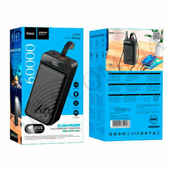 Зовнішній акумулятор (Power Bank) Hoco J123C PD20W + QC3.0 22.5W (60000 mAh) чорний