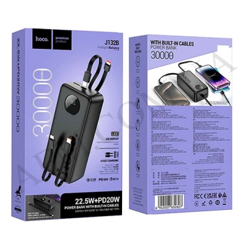 Зовнішній акумулятор (Power Bank) Hoco J132B 22.5W+ PD 20W + кабели Micro-C-Ip (30000 mAh) чорний