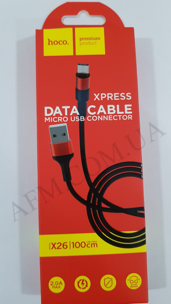 USB кабель Hoco X26 Xpress Charging Micro USB (1000mm) красно-чорний