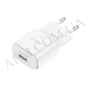 СЗУ блок Borofone BA48A (1USB/ 2.1A) + кабель Type-C білий