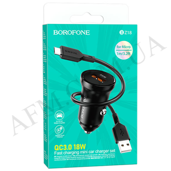 АЗП блок Borofone BZ18 QC3.0 (1USB/ 3A) + кабель Micro USB чорний