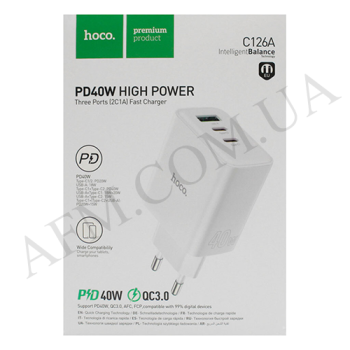 СЗУ блок Hoco C126A PD 40W (1USB/ 2 Type-C) білий
