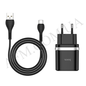 СЗУ блок Hoco C12Q (1USB/ 3A/ QC 3.0/ 18W) + кабель Type-C чорний