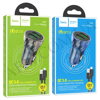АЗУ блок Hoco Z47 QC3.0 (2USB) + кабель Micro USB синий!