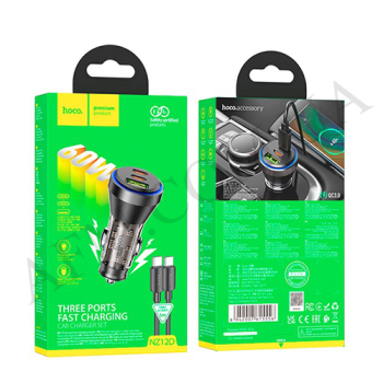 АЗП блок Hoco NZ12D PD60W+QC3.0 (USB/ 2*Type-C) + кабель Type-C - Type-C чорний