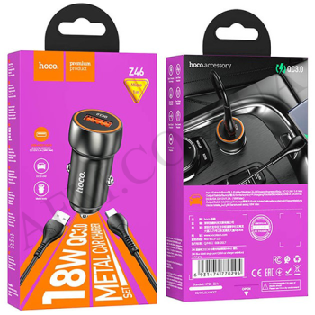 АЗП блок Hoco Z46 QC3.0 (1USB/ 18W) + кабель Micro USB сірий
