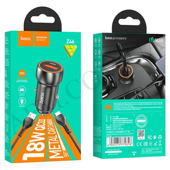 АЗУ блок Hoco Z46 QC3.0 (1USB/ 18W) + кабель Type-C серый