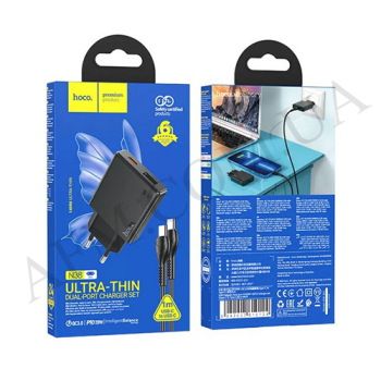 СЗУ блок Hoco N38 (USB/ Type-C) + кабель Type-C на Type-C чорний