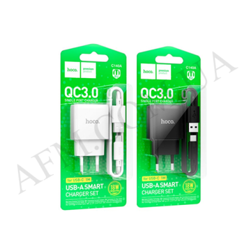 СЗУ блок Hoco C140A QC3.0 (1USB/ 3.0A) + кабель Type-C чорний