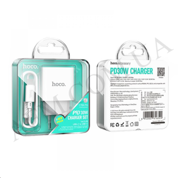 СЗУ блок Hoco C76A Pro PD 30W (1USB-C/ 3.0A) + кабель Type-C - Type-c білий