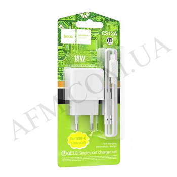 СЗУ блок Hoco CS12A QC3.0 18W + кабель Type-C білий