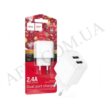 СЗУ блок Hoco CS51A QC3.0 (2USB/ 2.4A) білий