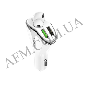 АЗП блок Hoco E47 Pro Traveller wireless headset QC3.0 (2USB/ 3.1A) з гарнітурою білий!