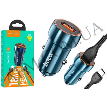 АЗП блок Hoco Z46 QC3.0 (1USB/ 18W) + кабель Type-C синій