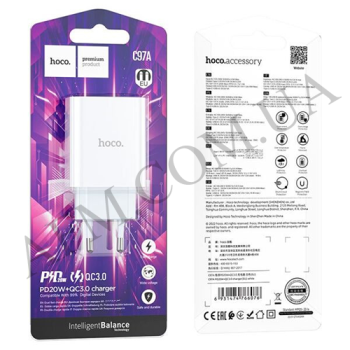 СЗУ блок Hoco C97A PD20W+QC3.0 (1USB/ 1 Type-C/ 3A) білий