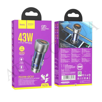 АЗП блок Hoco NZ8 PD 43W (1USB/ Type-C) серебряно-синій