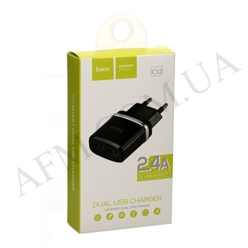 СЗУ блок Hoco C12 Smart (2USB/ 2.4A) чорний