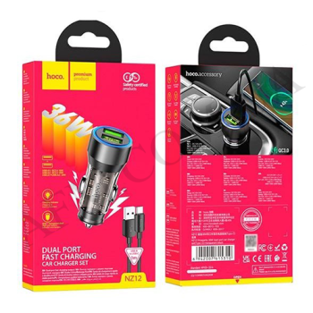 АЗП блок Hoco NZ12 QC3.0 (2USB/ 18W) + кабель Type-C чорний